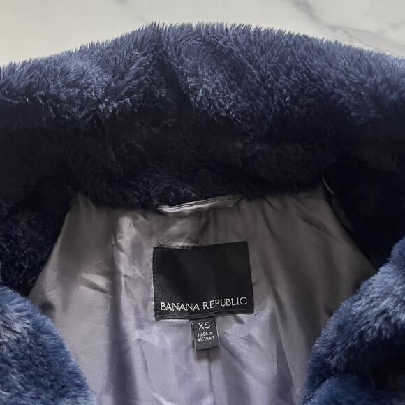 Banana Republic Faux Fur Coat Navy Blue Size XS Statement Chic Teddy Lux Jacket - Picture 3 of 12